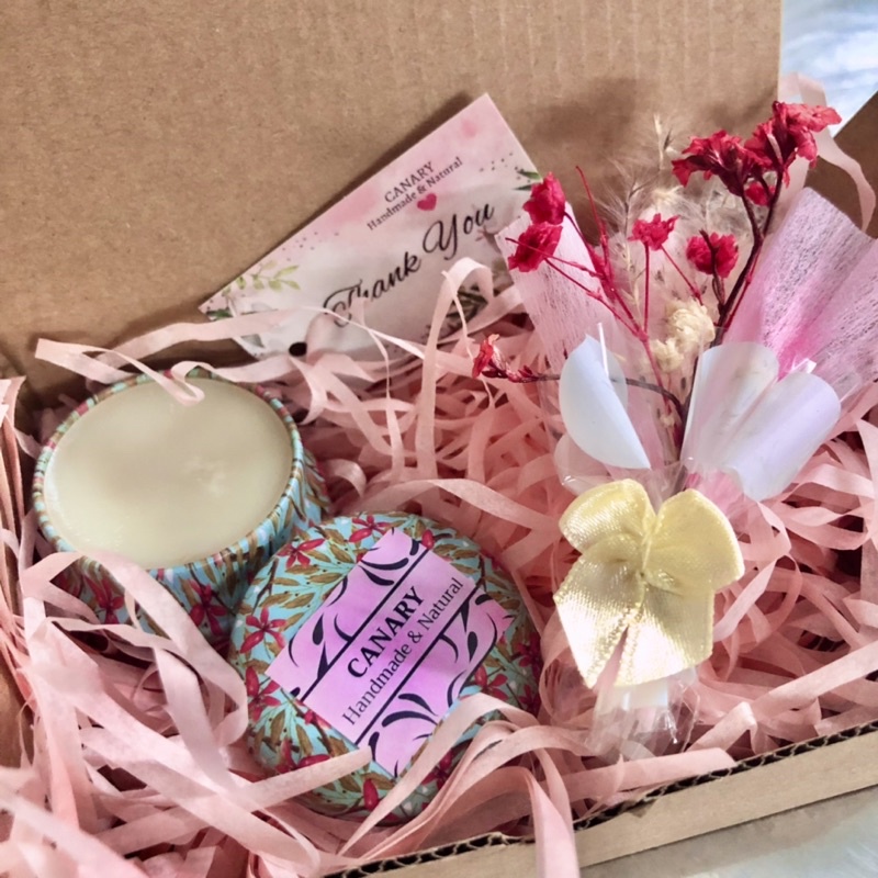 Giftset Nến thơm + bó hoa mini, Nước hoa sáp + bó hoa mini