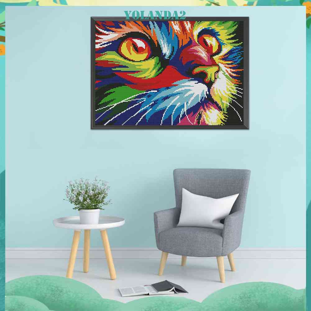 Bộ Tranh Thêu Chữ Thập DIY Hình Chú Mèo Nhiều Màu Sắc 11CT Yolanda2