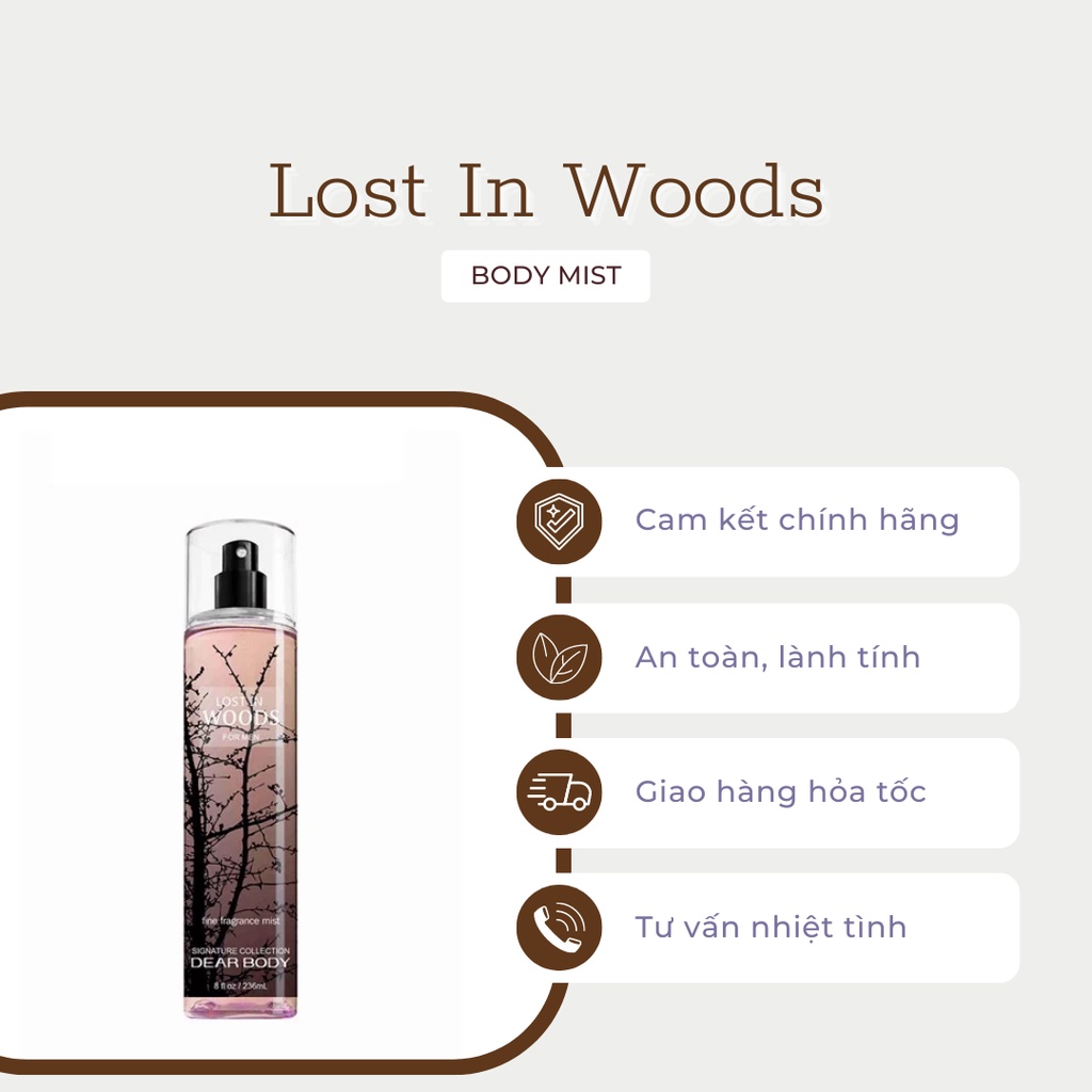 Combo Xịt Thơm + Gel Tắm Lost In Woods For Men DEAR BODY - Dành Cho Nam