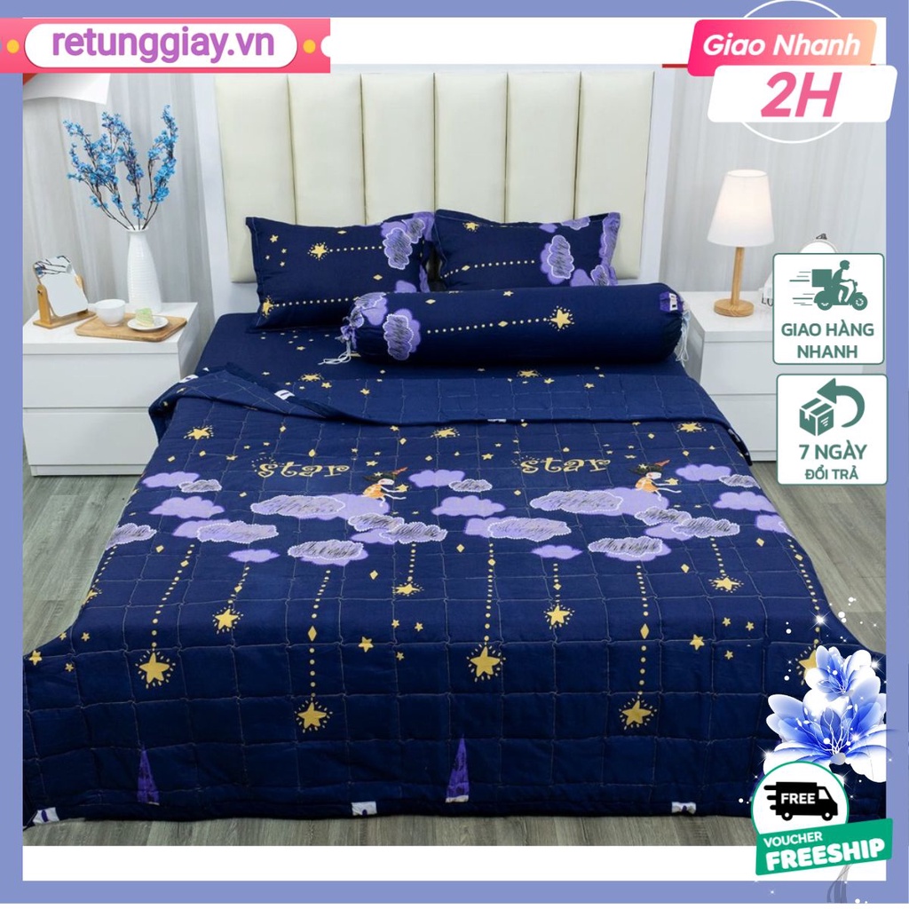 Ga trải giường bo chun xung quanh,vải cotton poly hàn mềm 1M2/1M4/1M5/1M6/1M8-retunggiay.vn-MẪU SAO RƠI