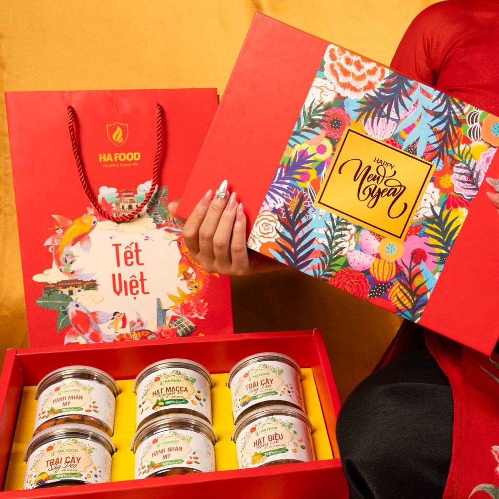 Hộp quà tết sang trọng hafood set quà tết hạt dinh dưỡng nhập khẩu làm quà biếu, quà tết