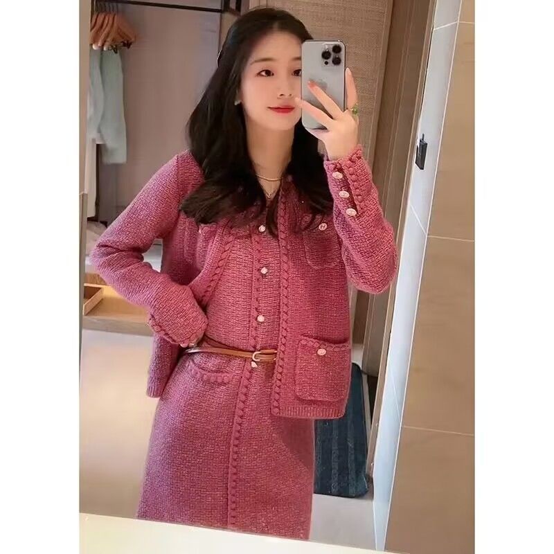Set Đầm Và Áo Khoác Dệt Kim Thời Trang Mùa Thu Hàng Mới 2022 Dành Cho Bạn Nữ
