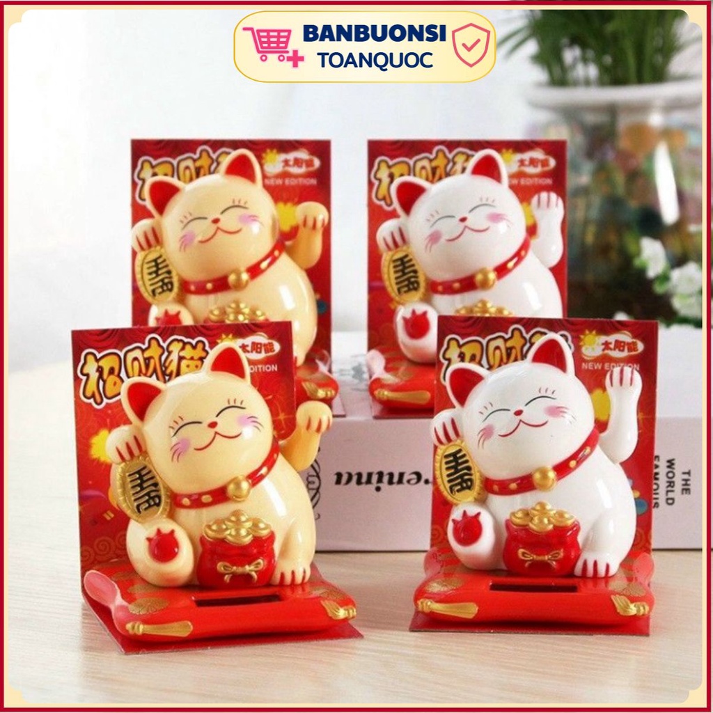 Mèo Thần Tài 🌺𝐁𝐀𝐍𝐁𝐔𝐎𝐍𝐒𝐈𝐓𝐎𝐀𝐍𝐐𝐔𝐎𝐂🌺 Mèo May Mắn Mini Maneki Neko Tự Vẫy Tay Dùng Nguồn Năng Lượng Ánh Sáng