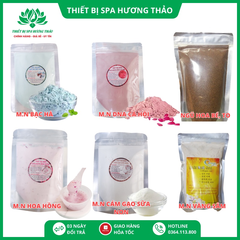 Mặt nạ dẻo bạc hà, ngũ hoa, vàng sâm 24k. hoa hồng có cánh, cám gạo sữa non
