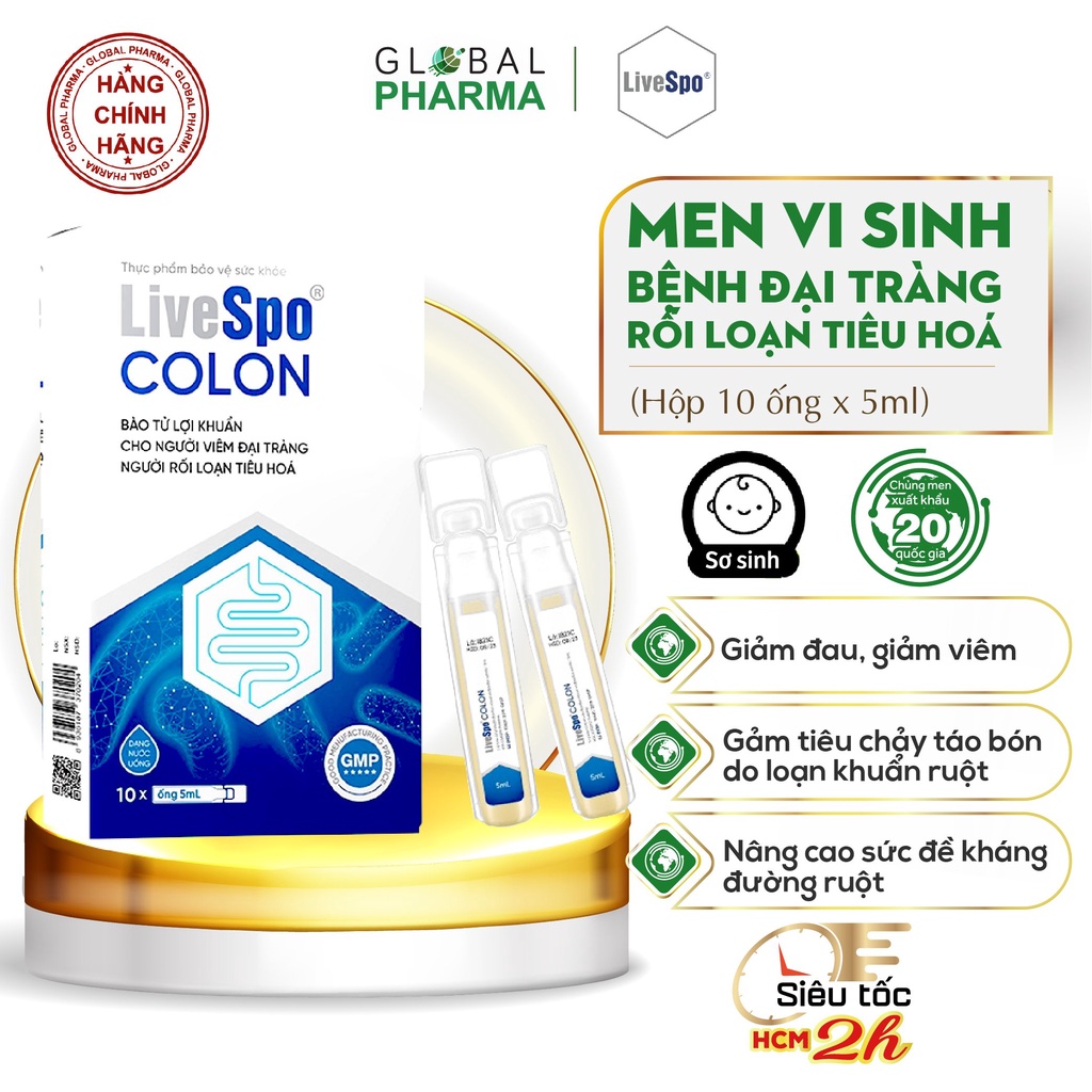 Men Vi Sinh Livespo Colon 3 Tỷ Bào Tử Lợi Khuẩn - Giảm Viêm Đại Tràng, Táo Bón, Tiêu Chảy(H/10Ống)