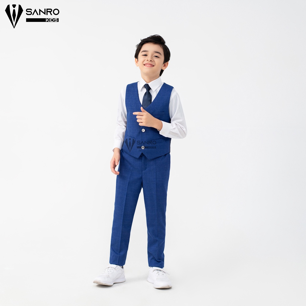 Bộ vest bé trai SANRO KIDS xanh kẻ đậm
