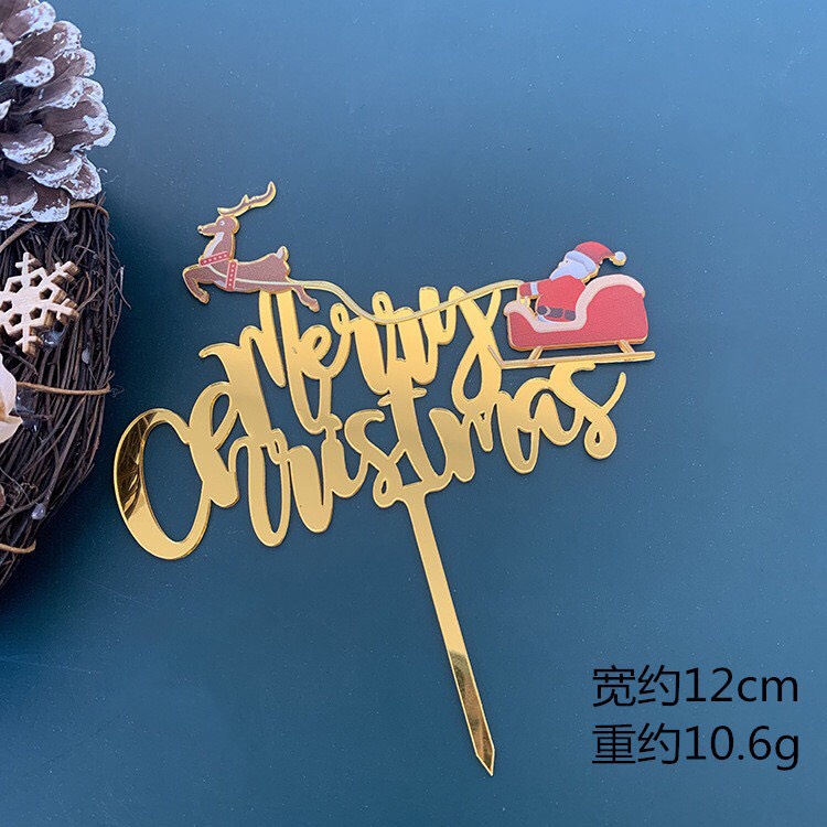 Que cắm mica, topper cake trang trí bánh chủ đề Noel/Christmas