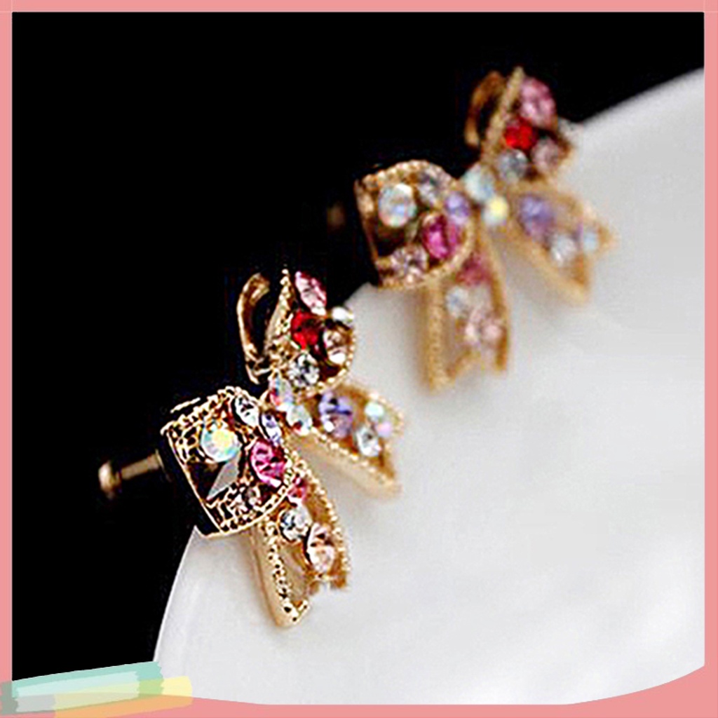 Khuyên tai hình nơ đính đá đa sắc cho nữ