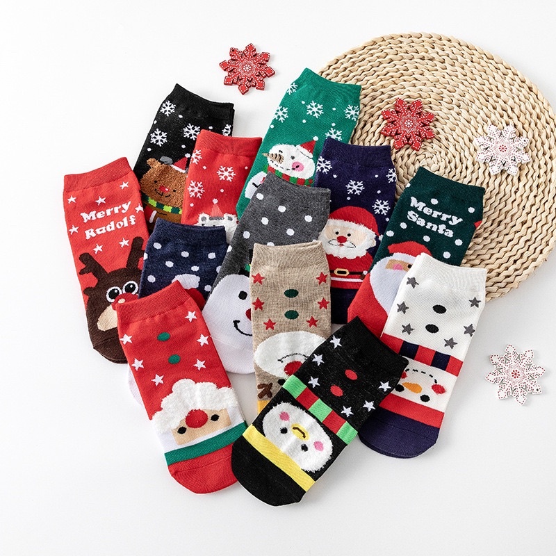 Vớ tất cổ ngắn cao cấp Noel Christmas hàng Quảng Châu đẹp xinh lắm nè