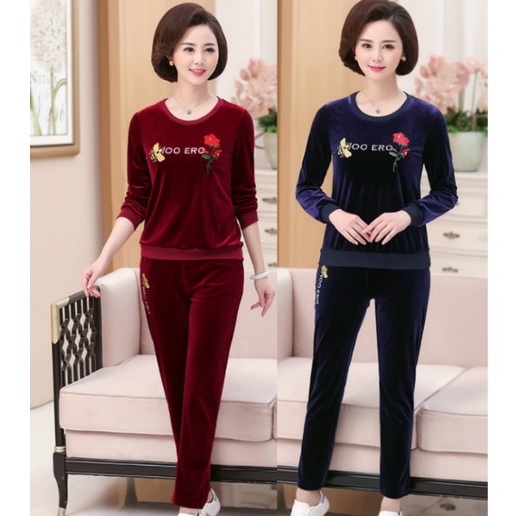 Đồ bộ mặc nhà trung niên nữ Chảnh 24h quần áo cho mẹ chất liệu Nhung tuyết dày dặn ấm áp ĐBH.20
