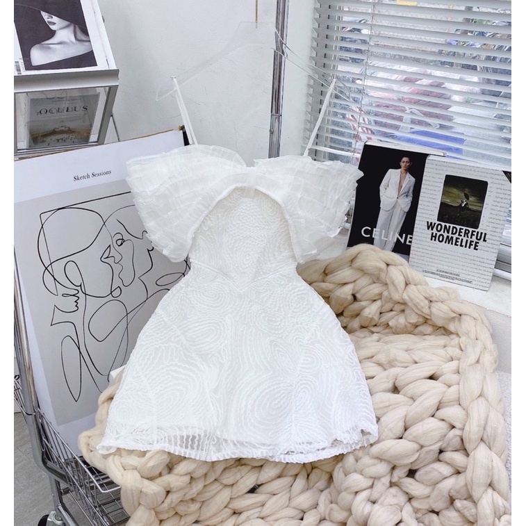 ĐẦM 2S TRẮNG REN HOA RỚT TAY TẦNG 🤍