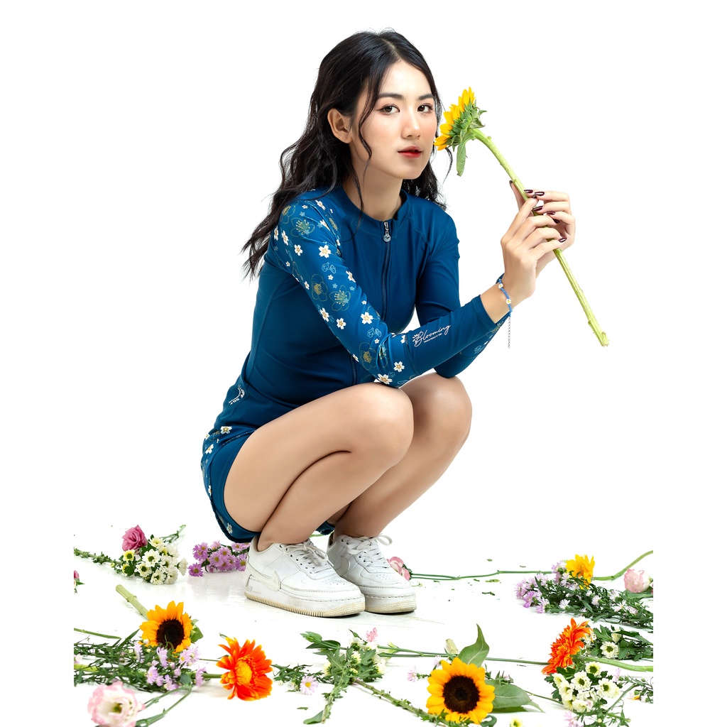 Áo bơi nữ tay dài khoá kéo Midnight Athena Sobie