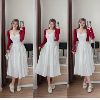 Set áo khoác tăm gân kèm đầm xinh sang chảnh