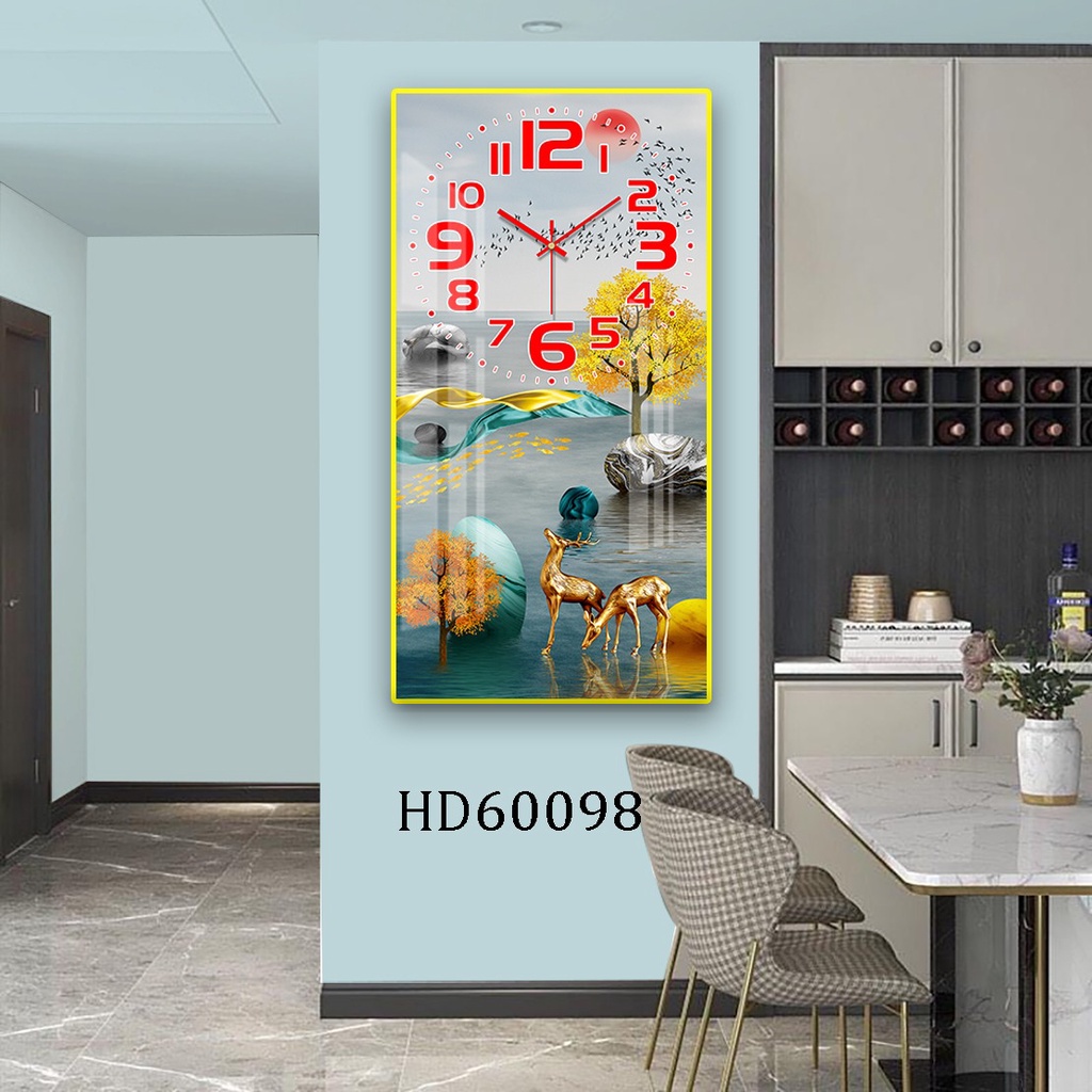 Tranh Đồng Hồ Tráng Gương 5D Hươu Tài Lộc - Simple House , Treo Tường, Trang Trí Nhà Cửa, Decor Phòng Làm Việc