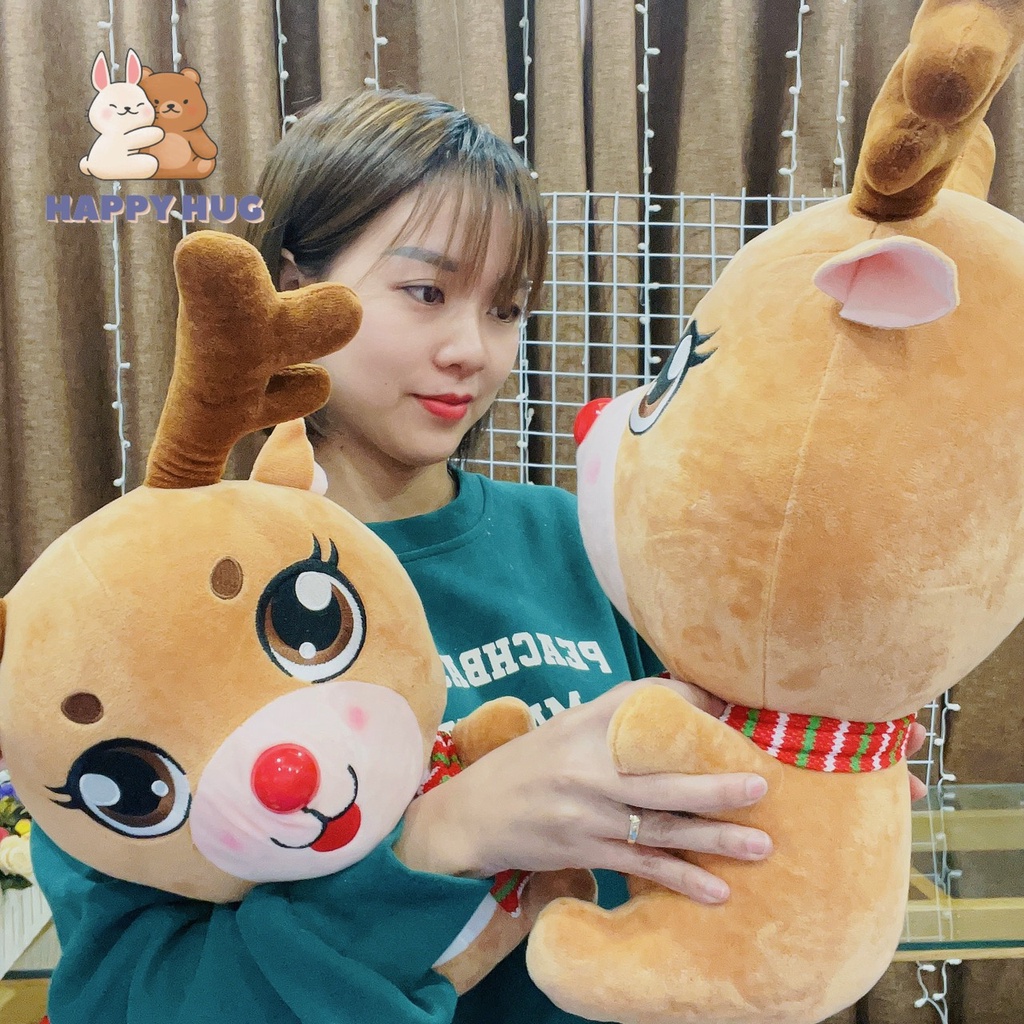 Gấu bông hươu quàng khăn, đồ chơi Noel quà tặng trang trí Giáng Sinh size 35/40cm chất liệu bông gòn cao cấp - Happy Hug