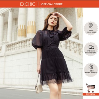 Đầm dập ly phối ren cổ thắt nơ d.chic ms: 2813001