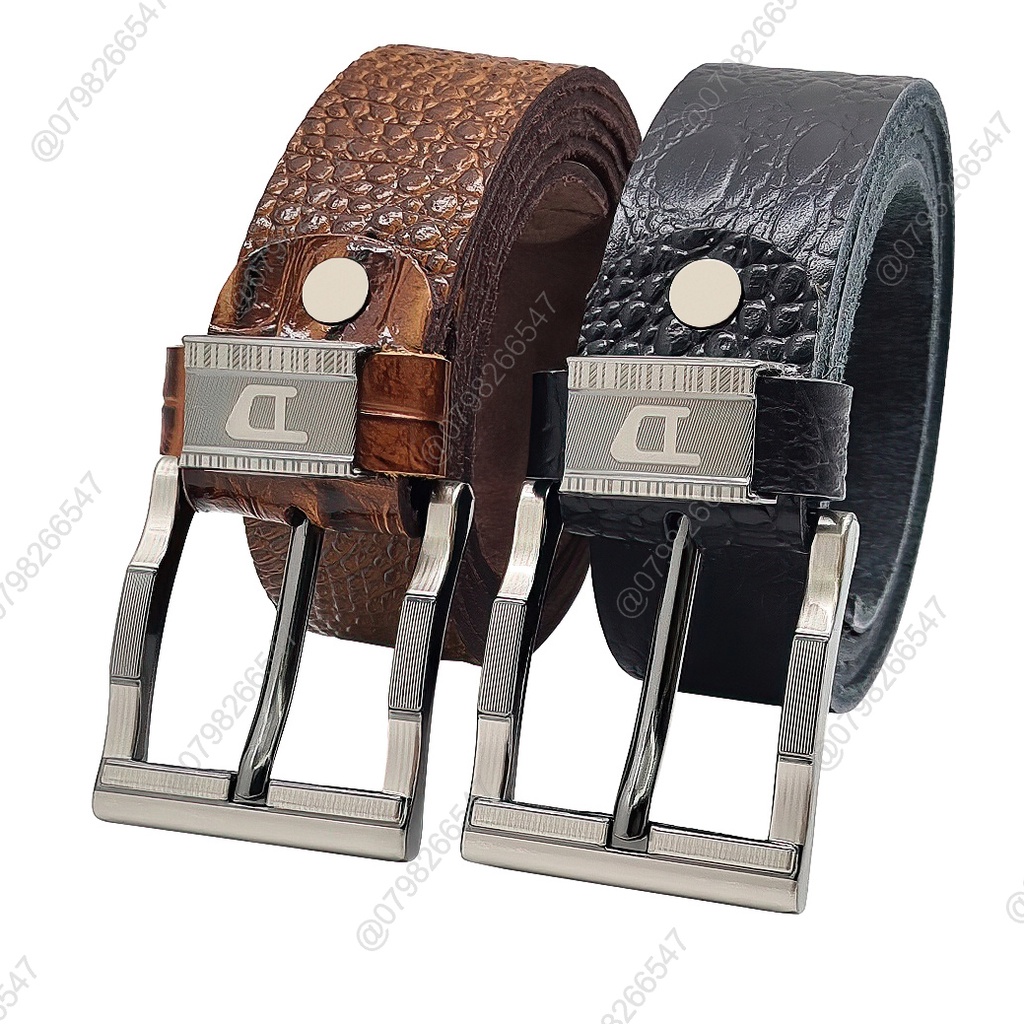Thắt lưng da bò dập vân cá sấu DHM-130 | Đầu khoá kim nguyên khối kiểu lượn sóng | Bảo hành 12 tháng