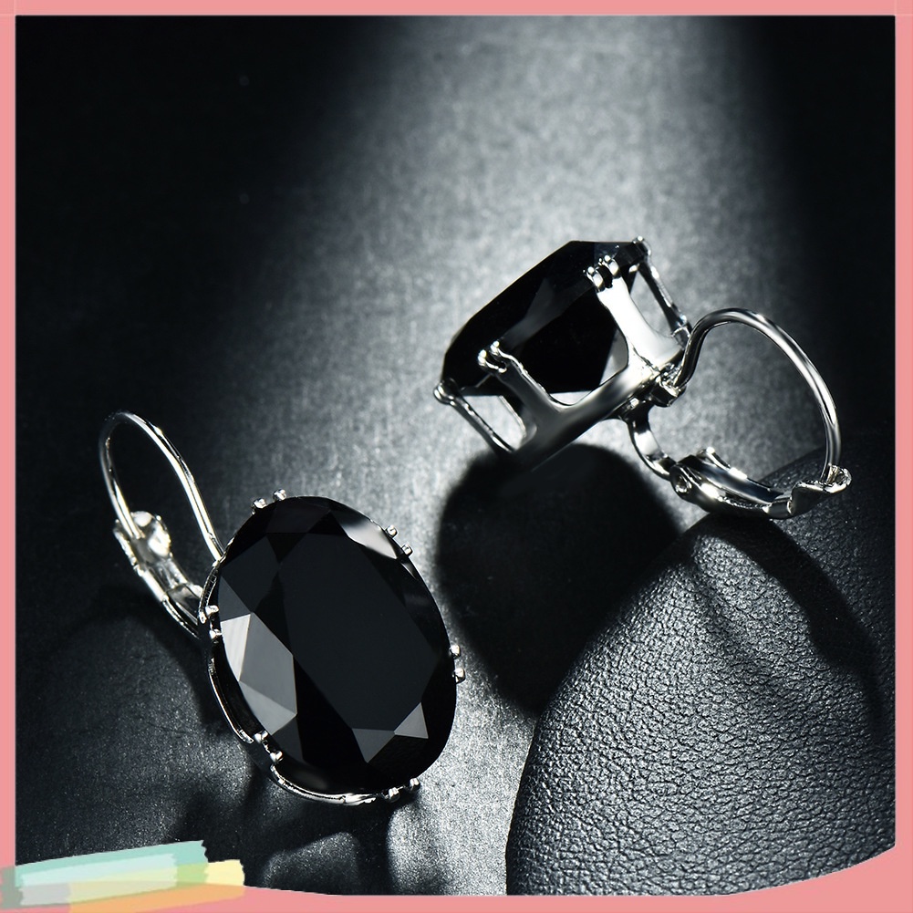 Đôi khuyên tai hình oval đính kim cương giả thời trang cho nữ