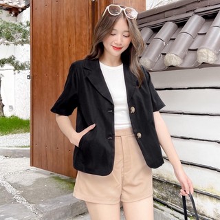 JANET Blazer - Áo blazer đính khuy gỗ