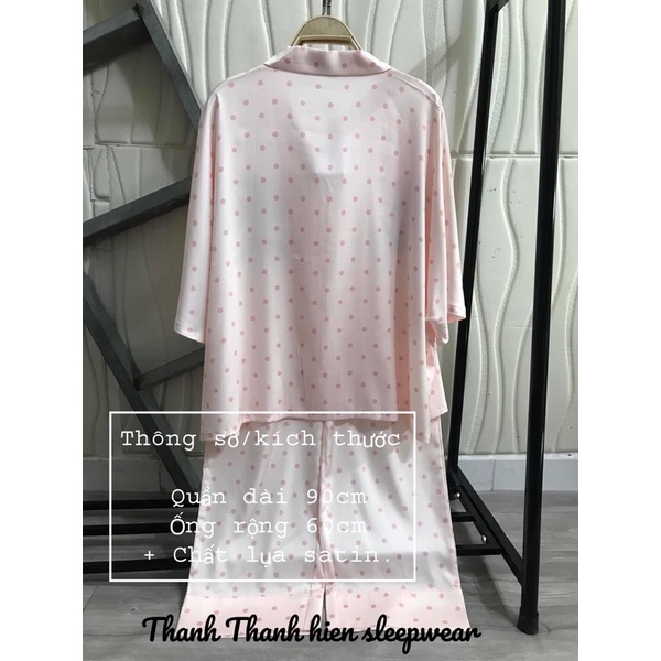 Bộ PAJAMA tay lỡ quần dài hình cô gái lụa satin cao cấp quảng châu