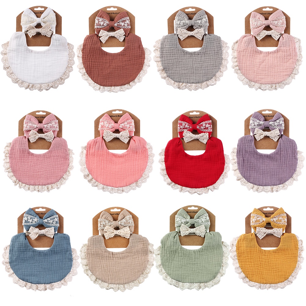 1 Bộ Yếm Ăn Cotton Nhăn Không Thấm Nước Hai Lớp Có Thể Điều Chỉnh Cho Bé Sơ Sinh