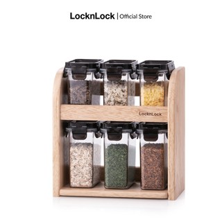 Hộp đựng gia vị lock&lock modular 6 chiếc180ml3 giá gỗ - màu nâu - hte571s6