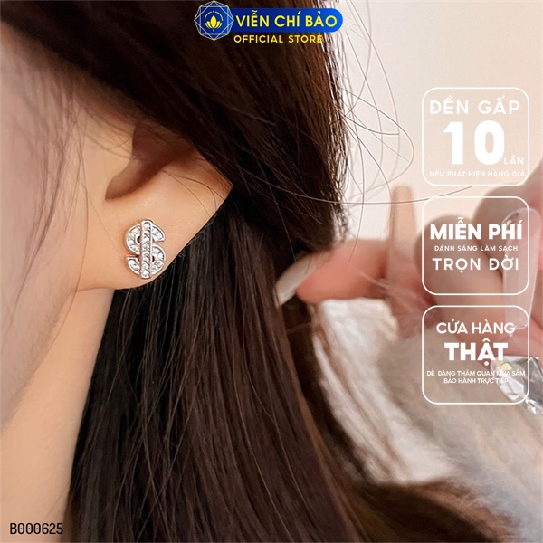 Bông tai tiề n đô chất liệu bạc Thái 925 thời trang phụ kiện trang sức nữ Viễn Chí Bảo B000625