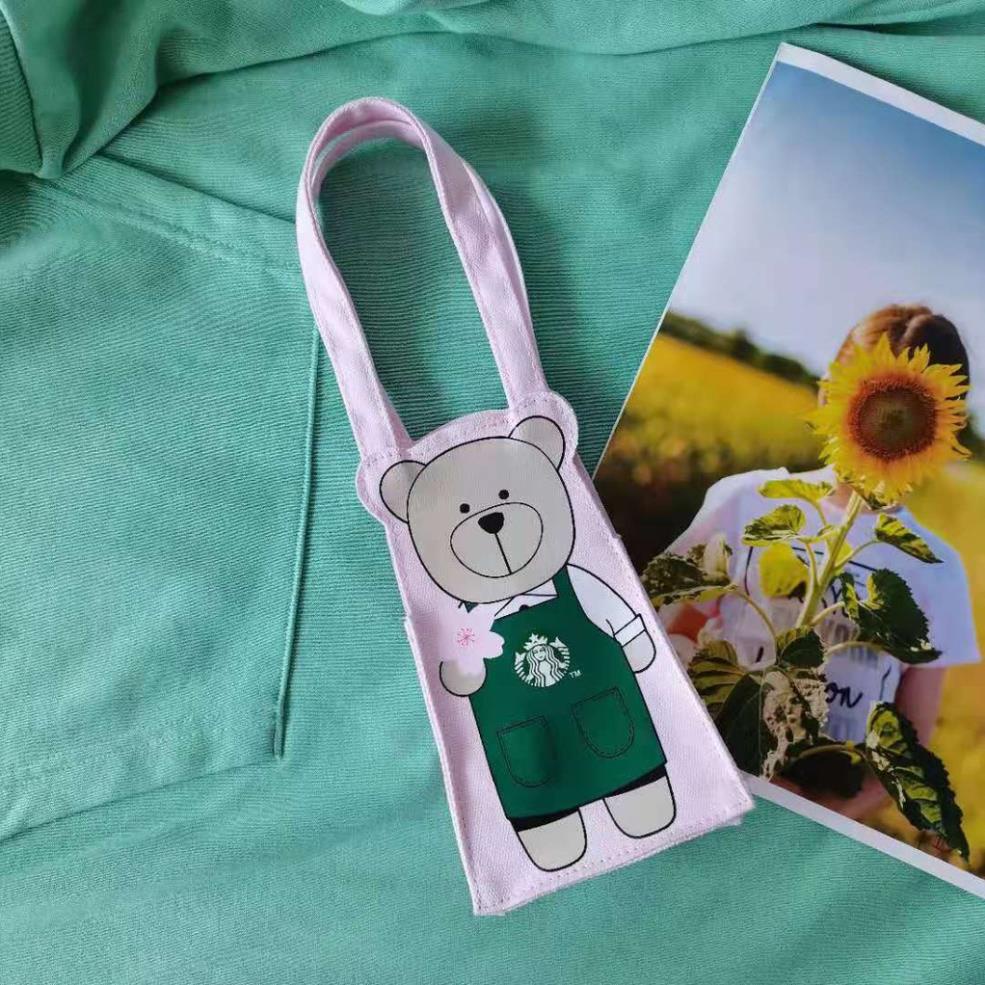 Túi Vải Đựng Ly Nước Starbucks Hình Gấu Dễ Thương Xinh Xắn