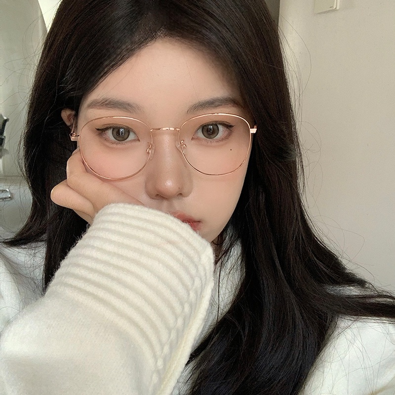 Kính Mát Gọng Kim Loại Hình Oval Chống Bức Xạ Ánh Sáng Xanh Thời Trang Cho Nữ