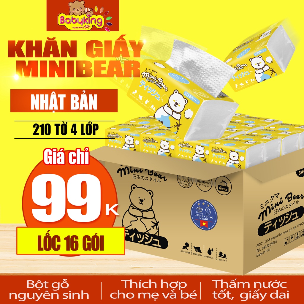 Giấy ăn minibear Nhật, khăn giấy chiết xuất 100% bột gỗ nguyên sinh