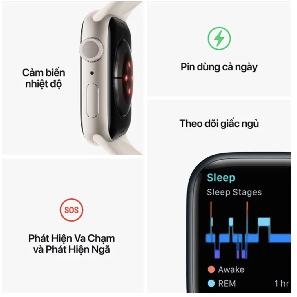 [Trả góp 0%] Apple Watch Series 8 GPS 45mm Aluminium Case with  Sport Band - Regular- Hàng Chính Hãng [