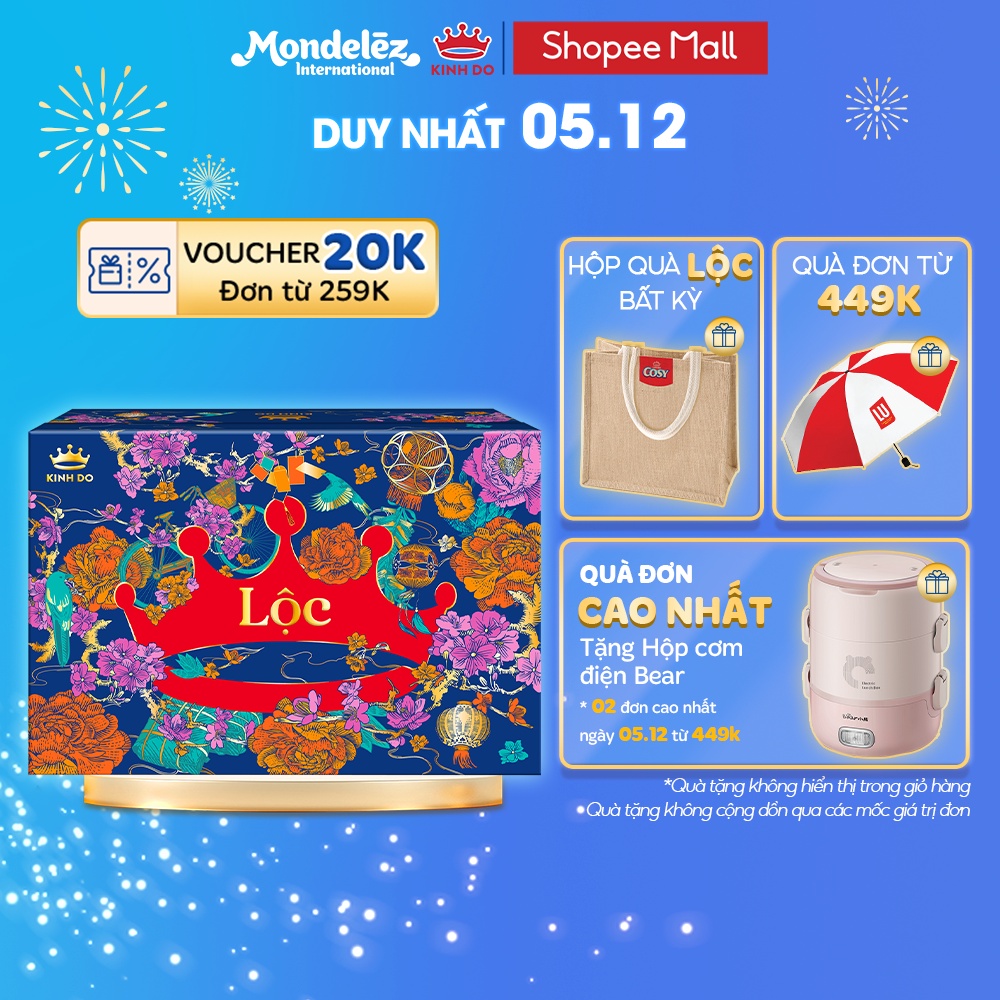 Hộp quà Tết bánh kẹo Kinh Đô - Lộc trọn vị, 1081g
