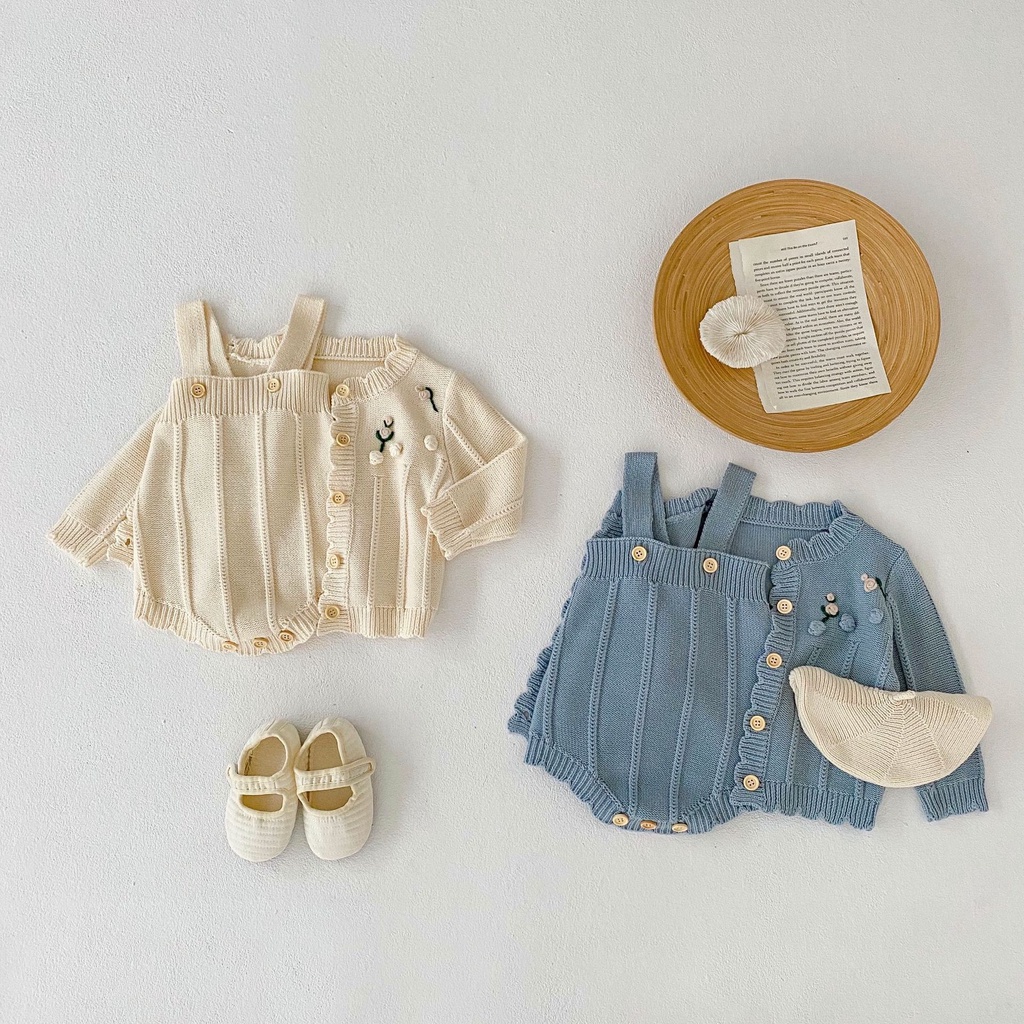 Bộ Áo Liền Quần Dài Tay Thêu Hoa Thời Trang Thu Đông 2023 Cho Bé