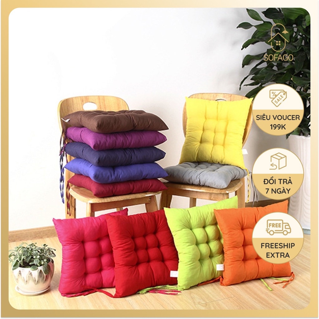 Đệm ngồi bệt vuông 40x40 cm, nệm lót ghế có dây buộc