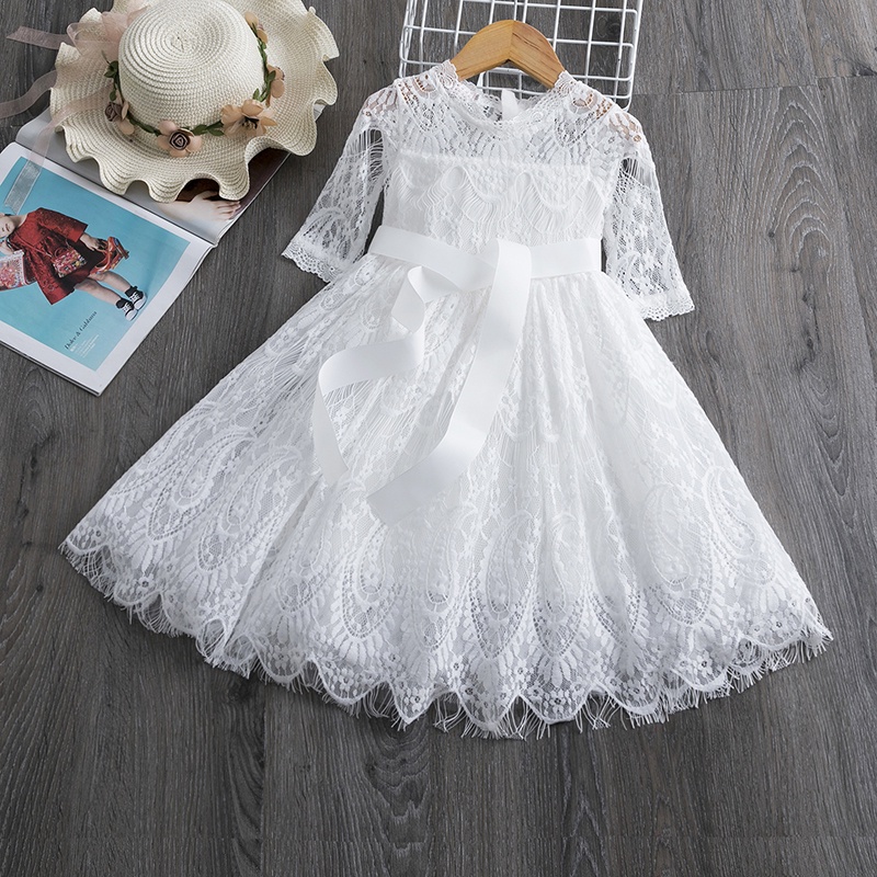 Bé gái 3-8 tuổi Váy ren công chúa không lưng thanh lịch cho trẻ mới biết đi Áo dài tay dài Tulle Dress Wedding Flower Girl