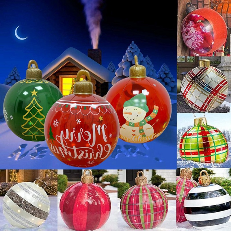 Quả Bóng Bơm Hơi Bằng PVC Kích Thước Lớn 60CM Dùng Trang Trí Cây Thông Giáng Sinh Không Có Đèn