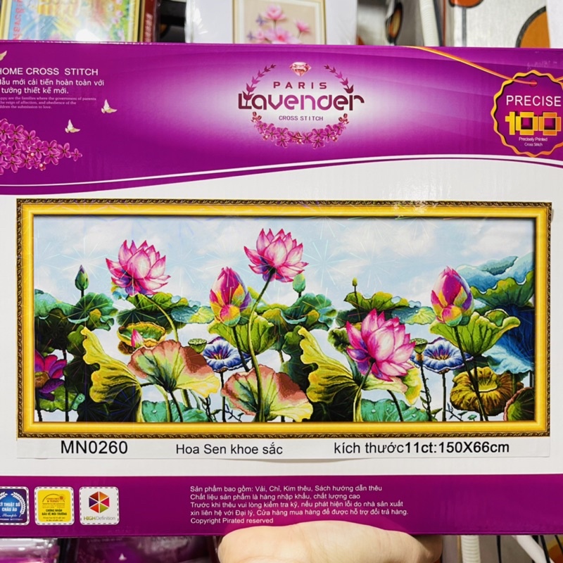 Tranh Thêu Kín Hoa Sen-Đầm Sen E231,EDB231,Mn0260