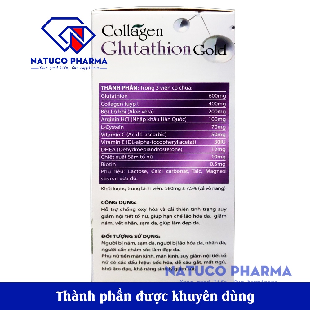 Viên uống giảm nám Collagen Glutathion Gold - Giảm sạm da, nám má, làm đẹp da, tăng nội tiết tố nữ, làm trắng da