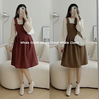 Đầm váy giả yếm dáng xoè chất nhung lì dày dặn kèm dây buộc eo