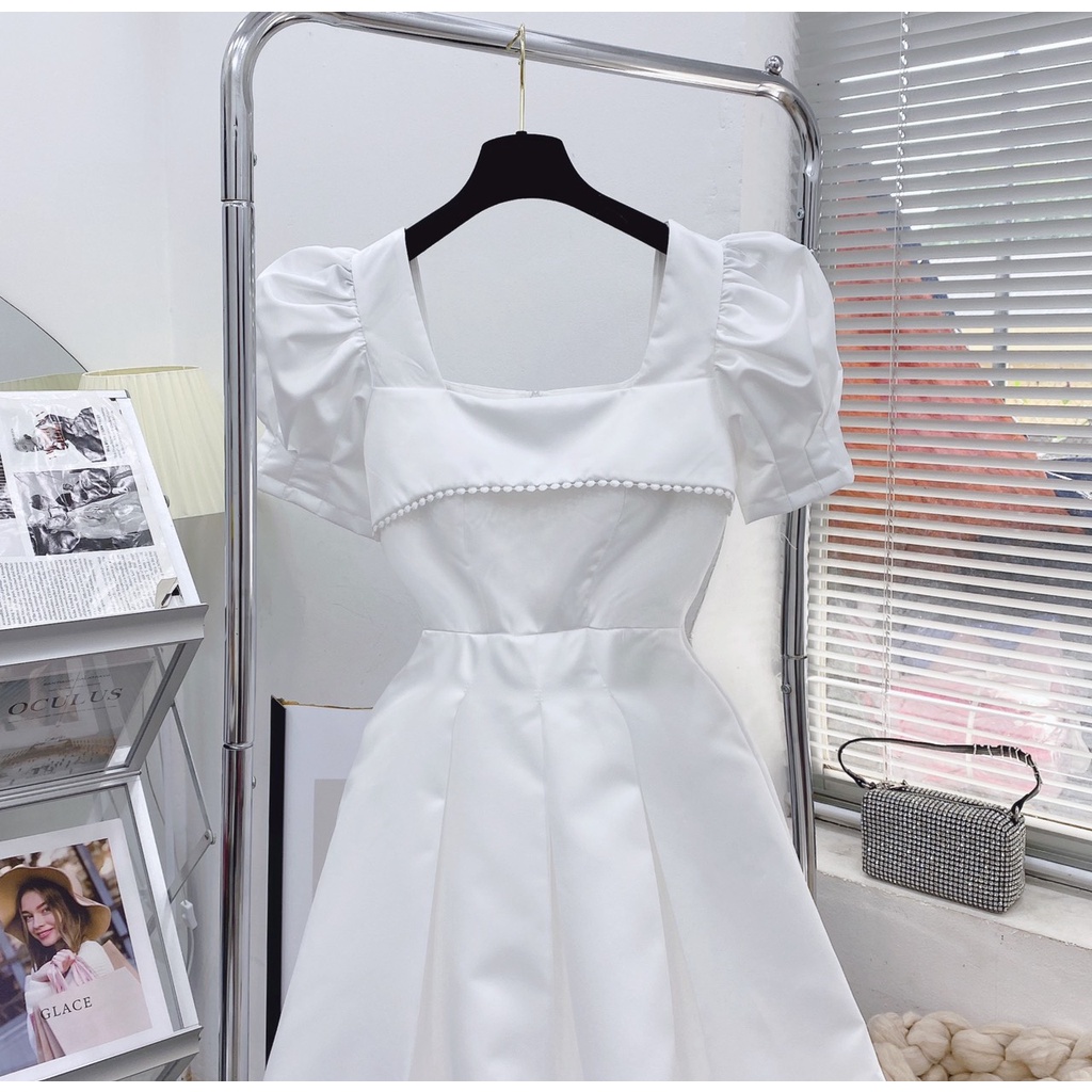 ĐẦM TRẮNG MIDI LẬT NGỰC CHẠY VIỀN HẠT