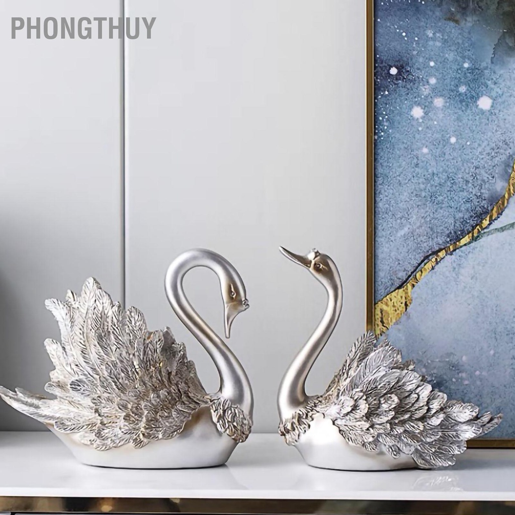 Tượng Cặp Đôi Thiên Nga Hiện Đại Trang Trí Tủ Tivi Phòng Khách Quà Tặng Đám Cưới