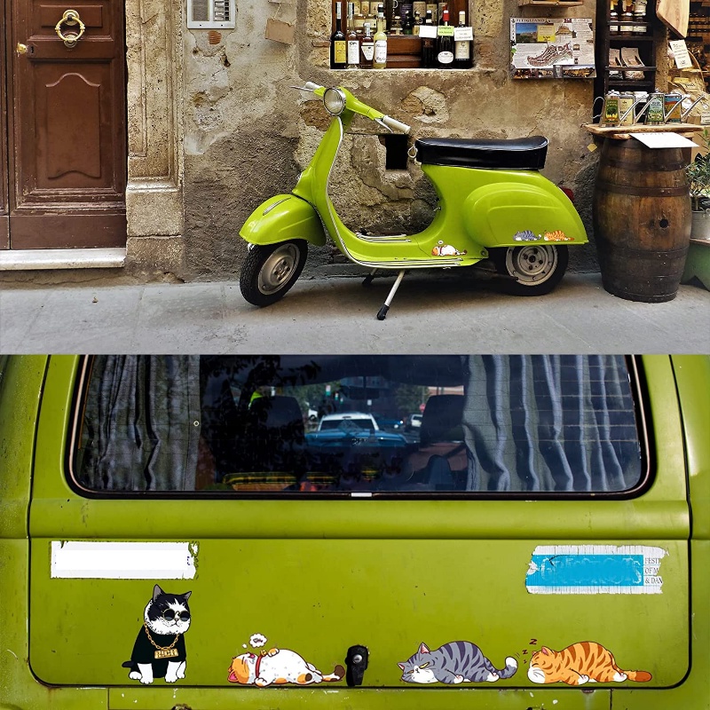 Miếng Dán PVC Hình Mèo Hoạt Hình Vui Nhộn Trang Trí Thân Xe Hơi