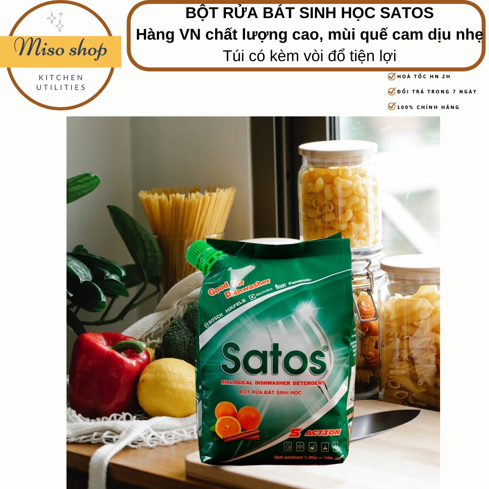 Bột dùng cho máy rửa bát Satos, loại mới 1.7kg, dòng sinh học an toàn, DÀNH CHO CÁC LOẠI MÁY RỬA BÁT