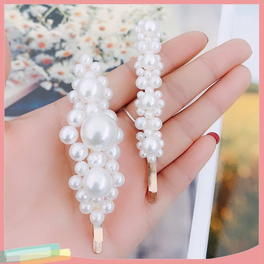 Kẹp tóc kim loại đính ngọc trai giả thời trang