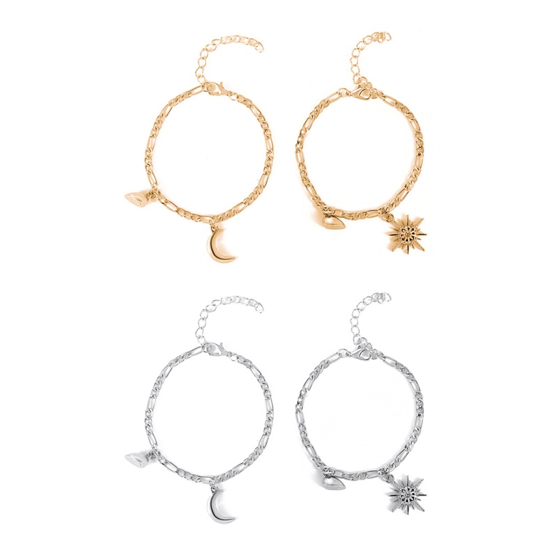 Sf Set 2 Vòng Tay Chuỗi Hạt Nam Châm Mặt Trời / Mặt Trăng / Trái Tim Thời Trang Cho Cặp Đôi