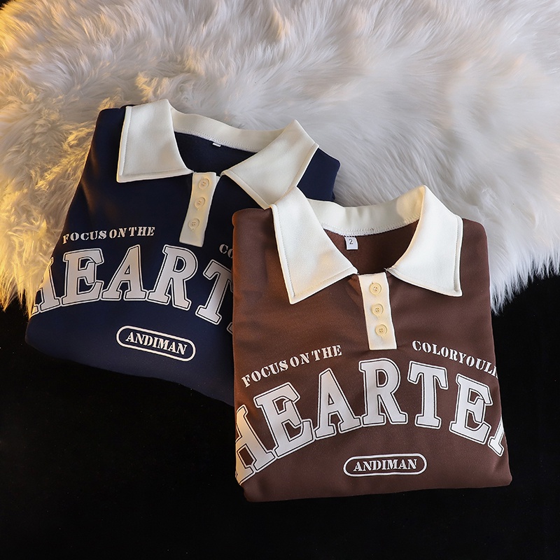 Suxi Áo Thun Polo Dài Tay Màu Tương Phản Thời Trang Vintage Mùa Thu Cho Nữ