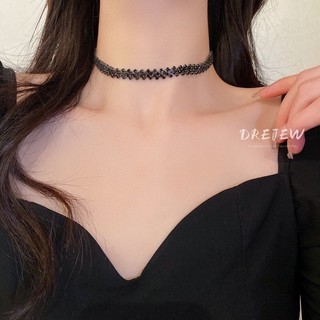 Vòng cổ chocker đính đá màu đen phong cách thời trang Hàn Quốc cho nữ