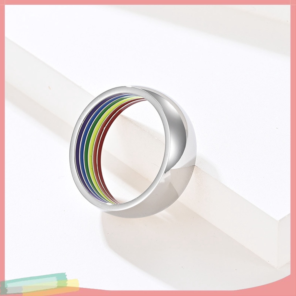 Nhẫn Trơn Màu Cầu Vồng Đính Đá Thời Trang Cho Nam Và Nữ