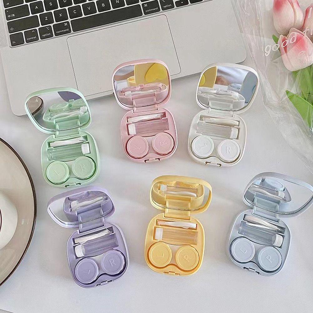 Hộp Đựng Kính Áp Tròng Kèm Gương Hình Vuông Họa Tiết Hoạt Hình Phong Cách Hàn Quốc Cho Nữ