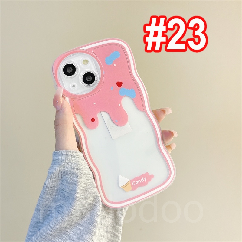 Casing For iPhone 14 13 12 11 Pro Xs max Mini 7 8 6 6S Plus X XR 14ProMax 13promax 12promax 11promax 6+6S+ 7+ 8+ Cute Waves Edge Candy ice Cream Fine Hole Airbag Shockproof Clear Soft Phone Case Cover BW 23